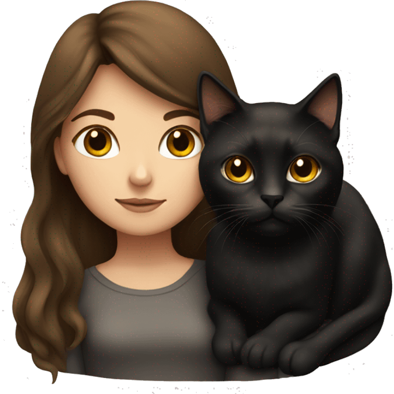 brown haired girl with black cat laying  emoji