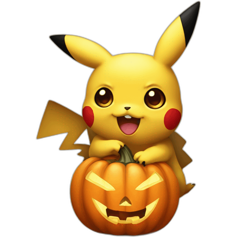 Cute Pikachu holding halloween pumpkin emoji