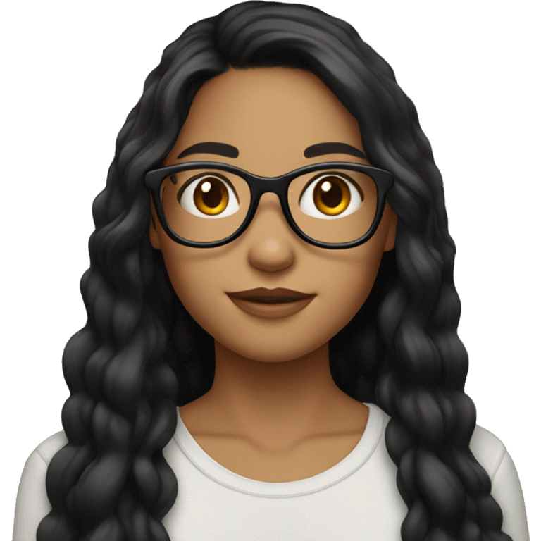 Girl with glasses bright skin long black hair  emoji