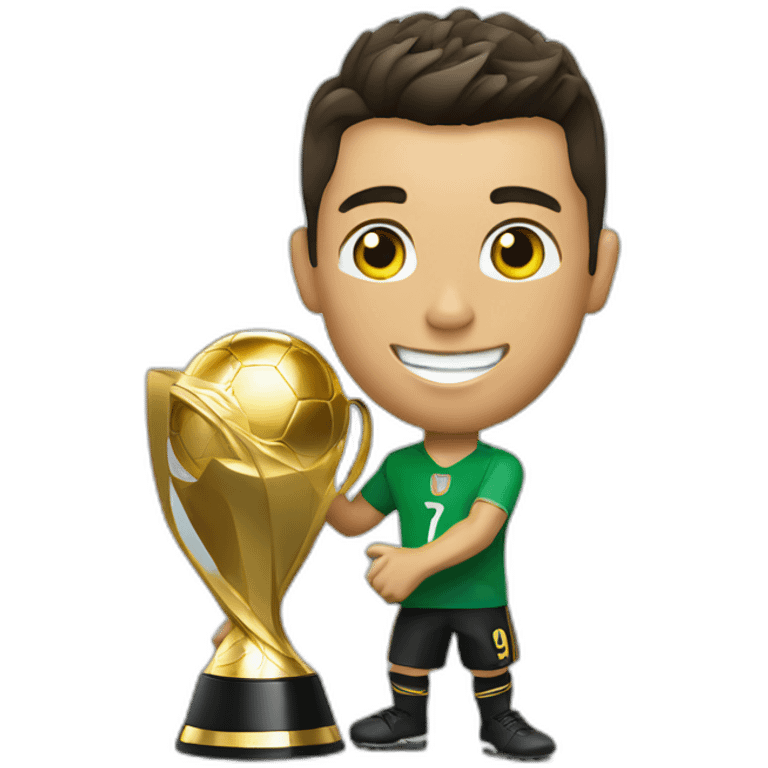 cristiano ronaldo with the world cup trophy of futbol emoji