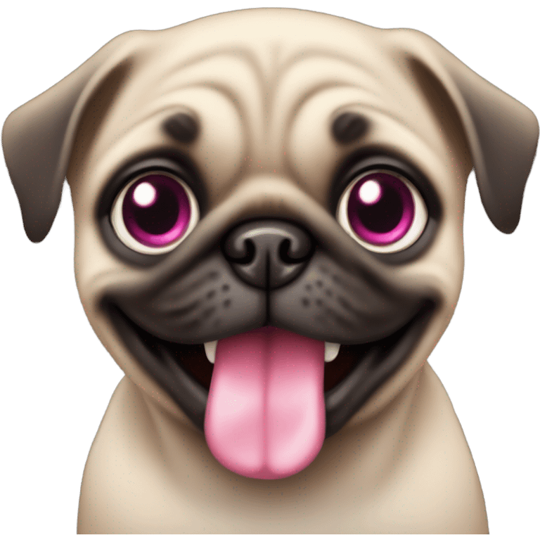 Baby pug with big pink
 eyes smiling  emoji