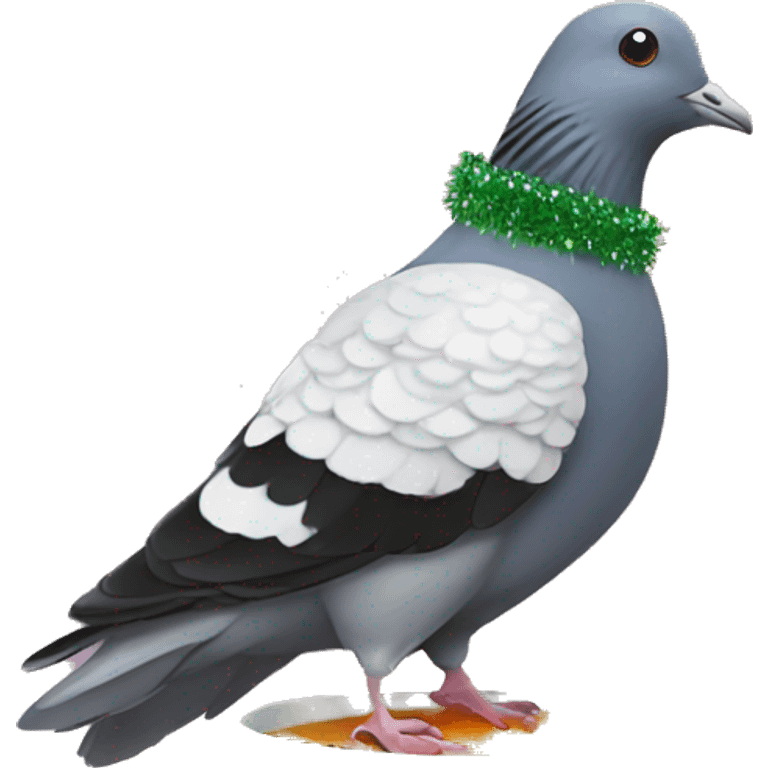 pigeon covered in Christmas lights and tinsel eating soup emoji