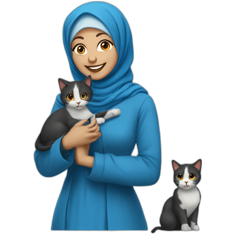 blue hijab women with cat and smiling emoji