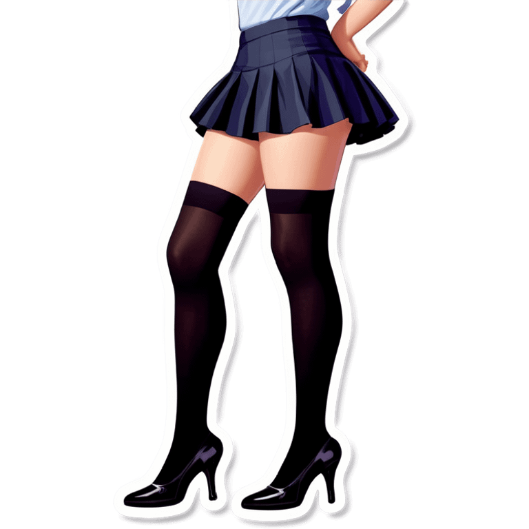 Realistic woman wearing short skirt thigh high stocking emoji