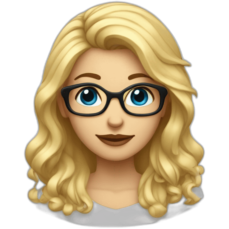 chica rubia con pelo largo ondulado, ojos azules con gafas negras emoji