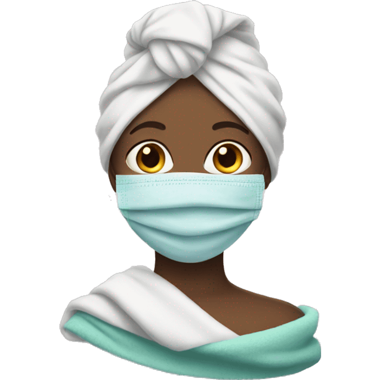 Girl with towel on her head and facemask emoji