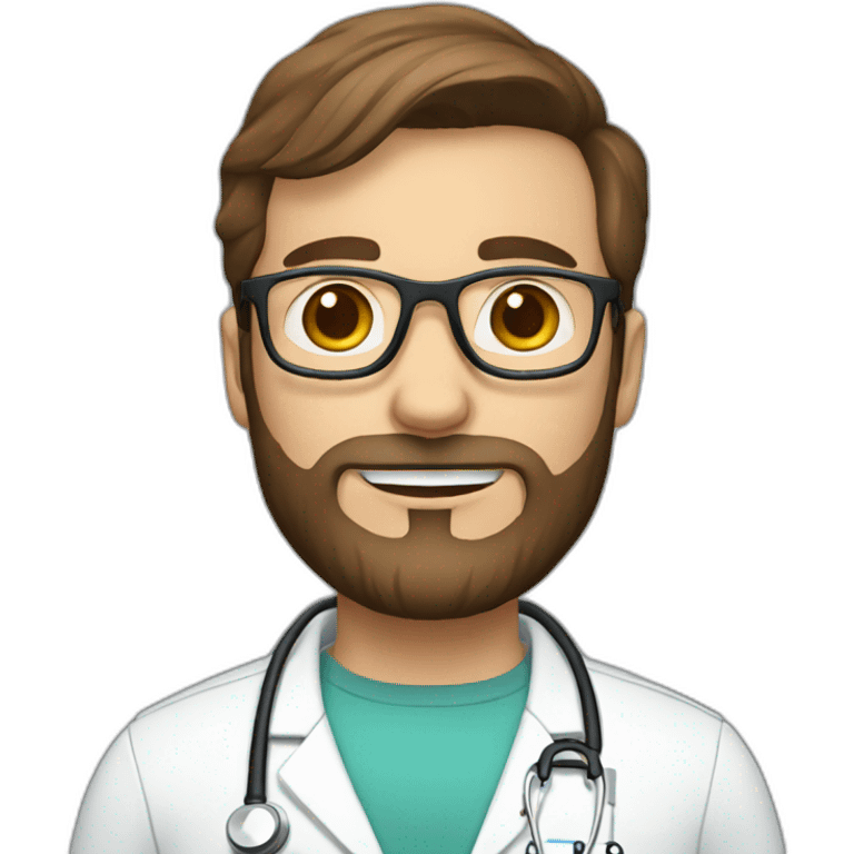 white doctor with short brown hair, big forehead, glasses and beard emoji