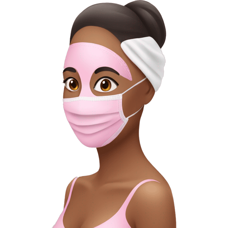 Lady with pink face mask spa beauty full face relaxing emoji