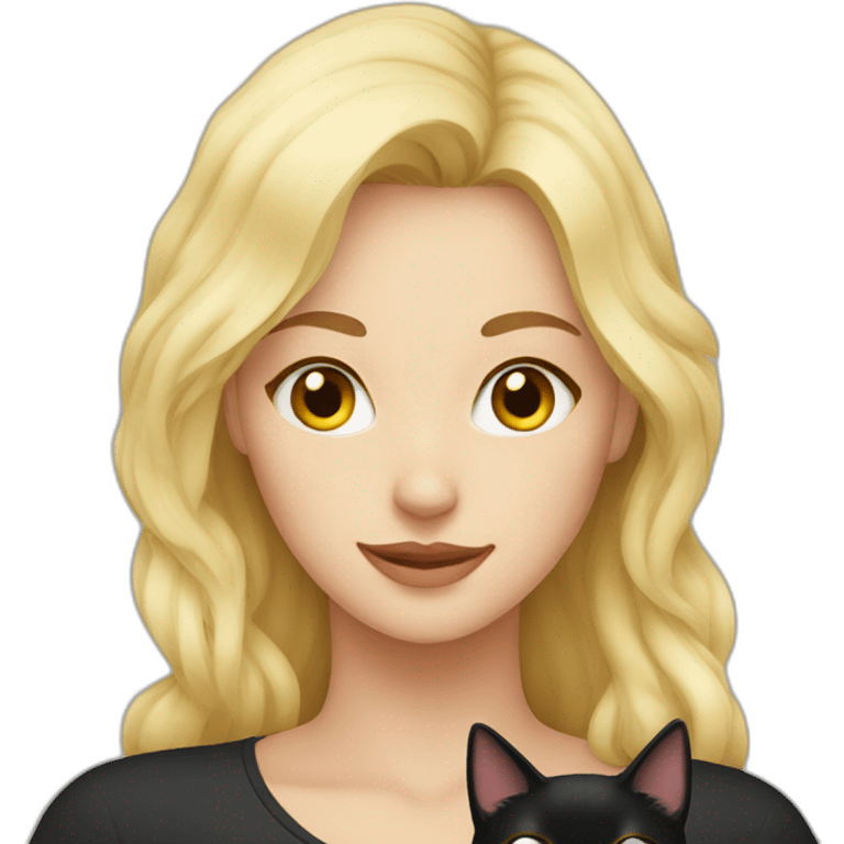 blond woman cuddles black cat emoji