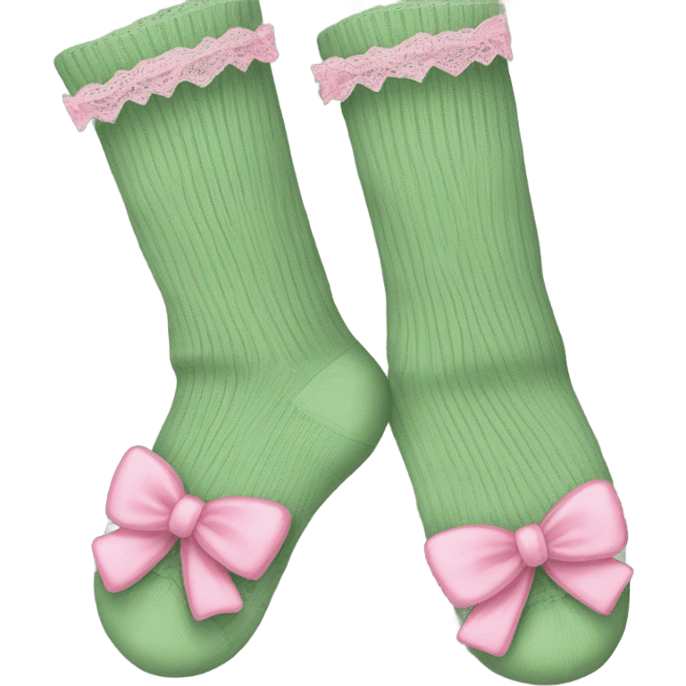 sage green long socks with pink lace and bows emoji