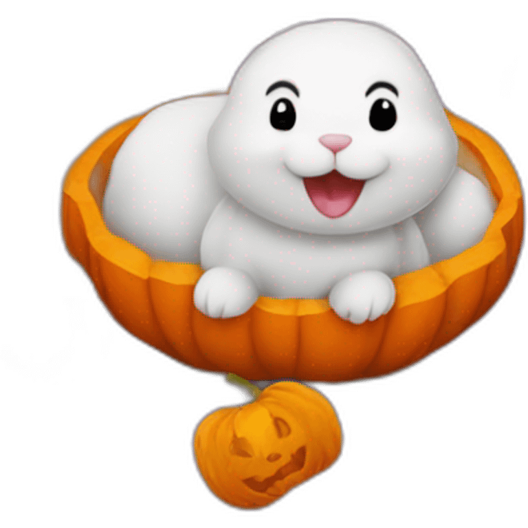 Rabbit in a Halloween pumpkin emoji