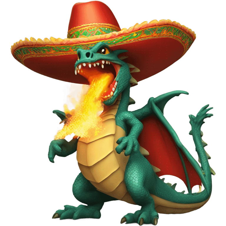 Dragon blowing fire wearing a sombrero  emoji