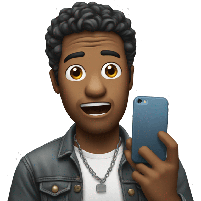 surprised musician holding his iPhone emoji