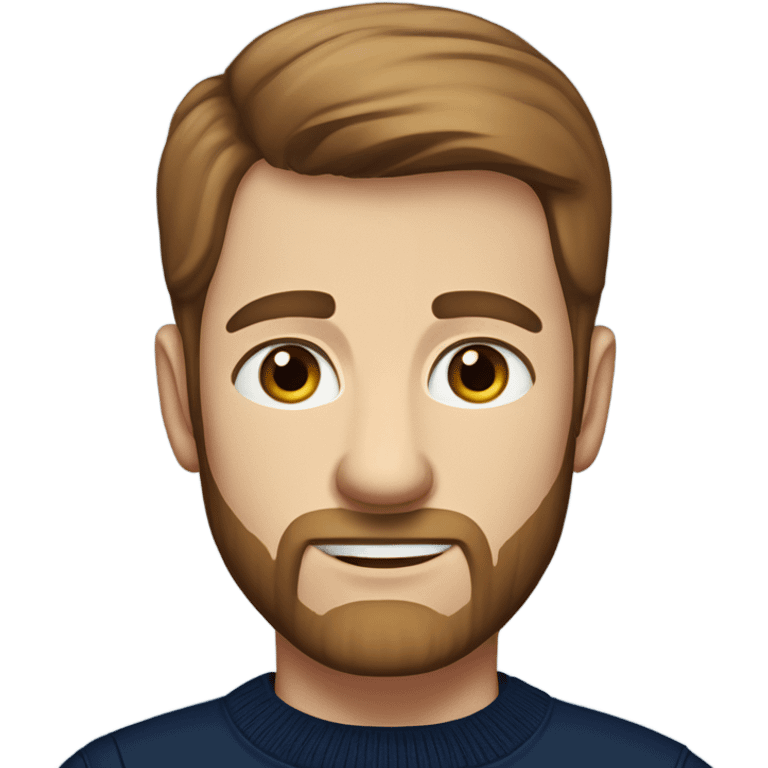 irish man light blue eyes, brown short receding hair and short beard, wearing a smart navy blue jumper. emoji