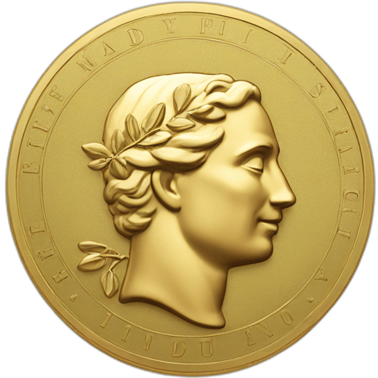 gold coin with classic label in center and minimal laurel emoji