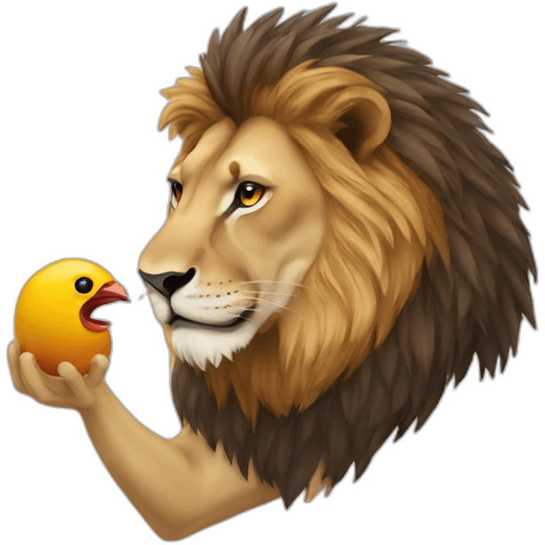 a lion eating a bird emoji