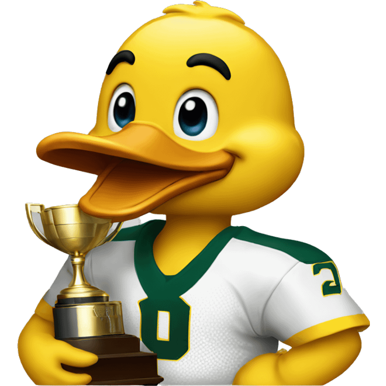 Oregon duck cuddling a trophy emoji