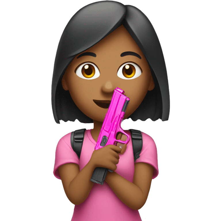 Girl holding pink gun emoji