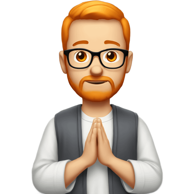 white man with orange beard and short orange hair as he praying and with orange glasses on emoji