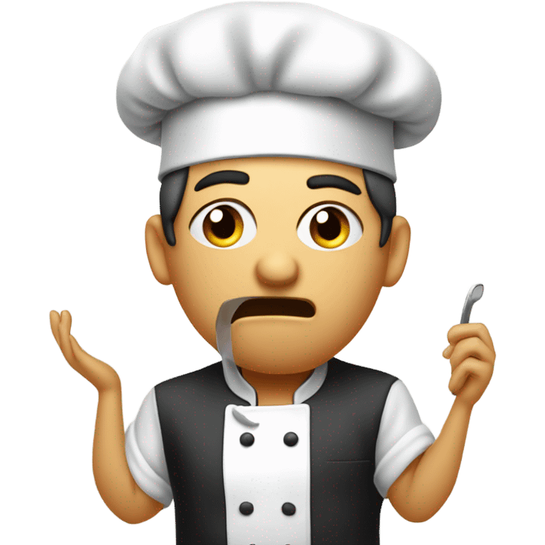 frustrated person with chefs hat scrolling through phone and tongue out emoji