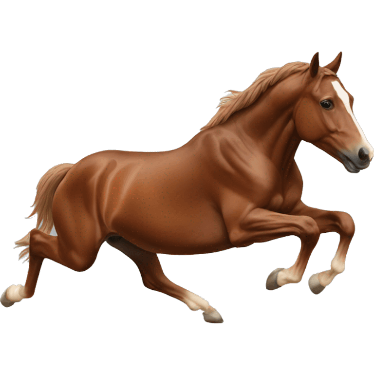 jumping mid air brown Thoroughbred horse no person on it emoji