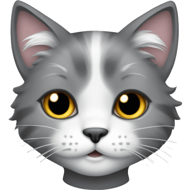 Grey fluffy cat-girl with a half-white muzzle emoji