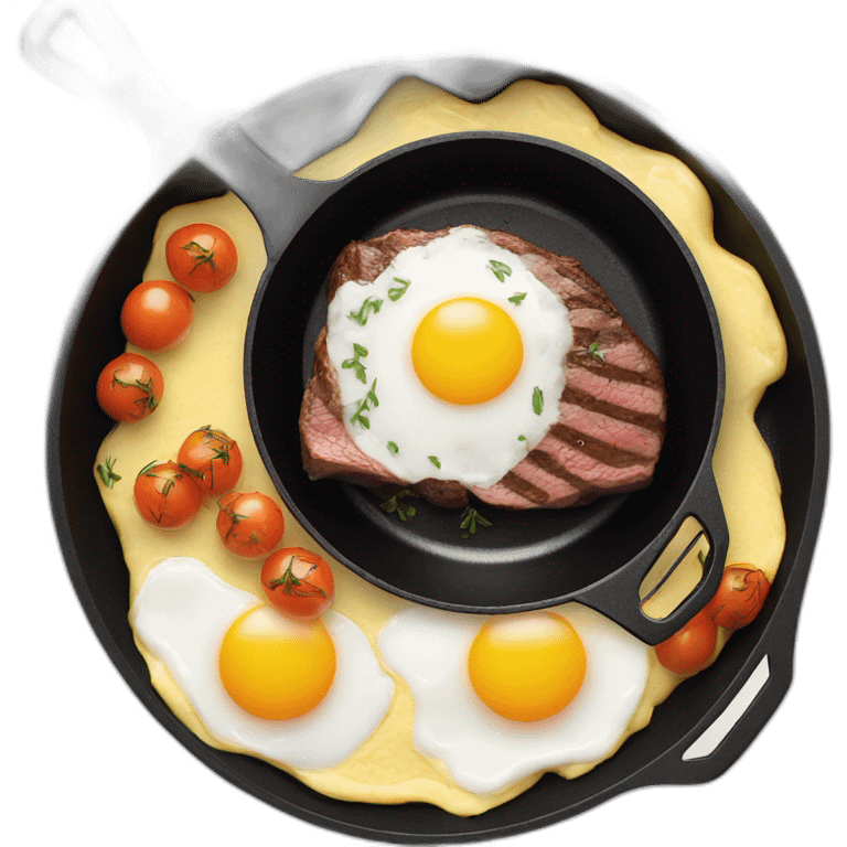 steak and eggs inside a black frying pan emoji