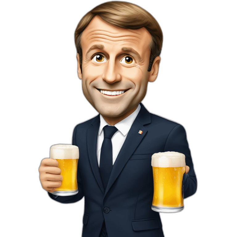 Emmanuel Macron avec une bière emoji