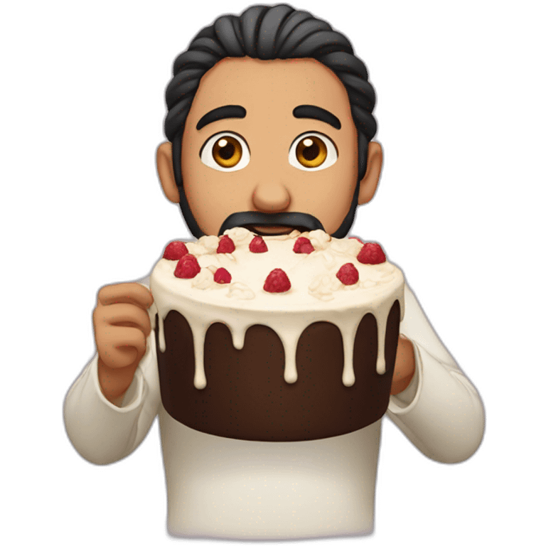 middle eastern man with a manbun eating a cake emoji