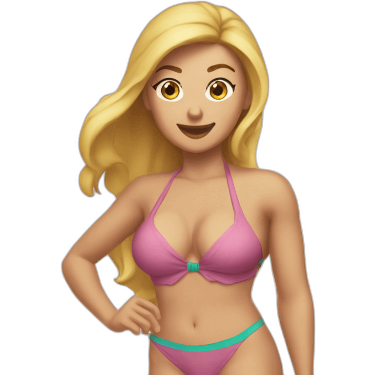 slim thick Caucasian woman bikini bending emoji