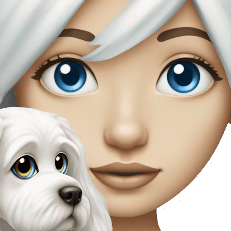 Blue eye Girl with white maltese dog emoji