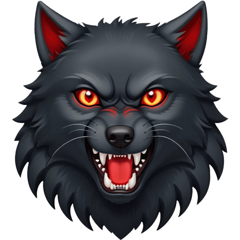 Evil aggressive black wolf with red eyes emoji