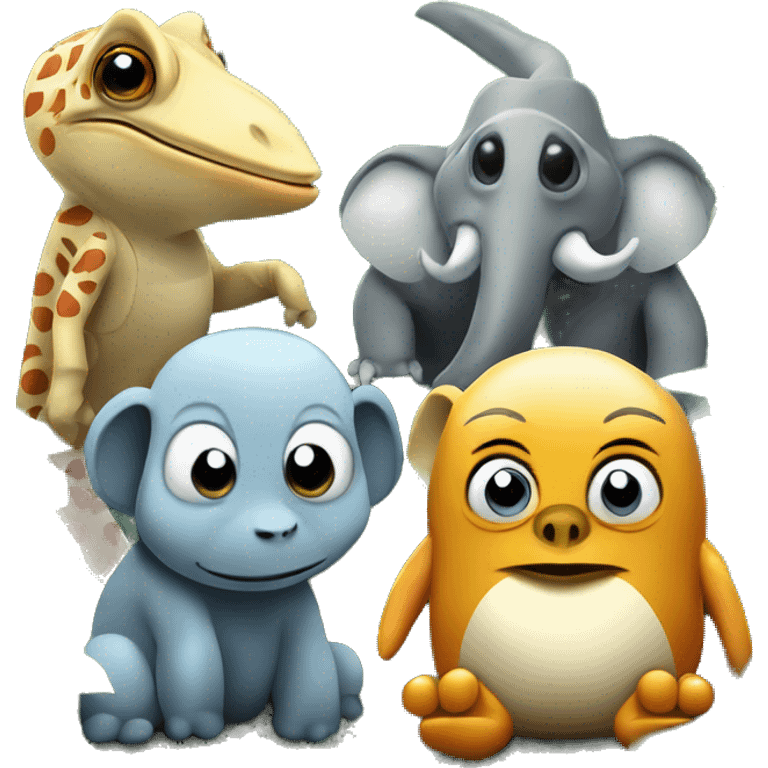 chameleon, chetah, elephant and penguin chilling in the jungle emoji