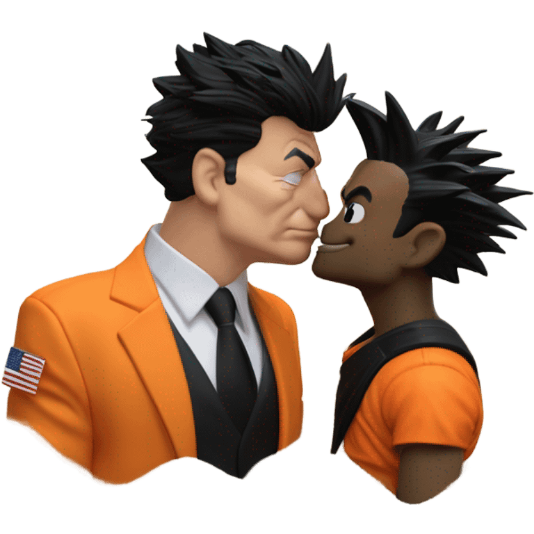 Goku from Dragon Ball, Z, kissing a photo realistic Donald Trump at the beach emoji