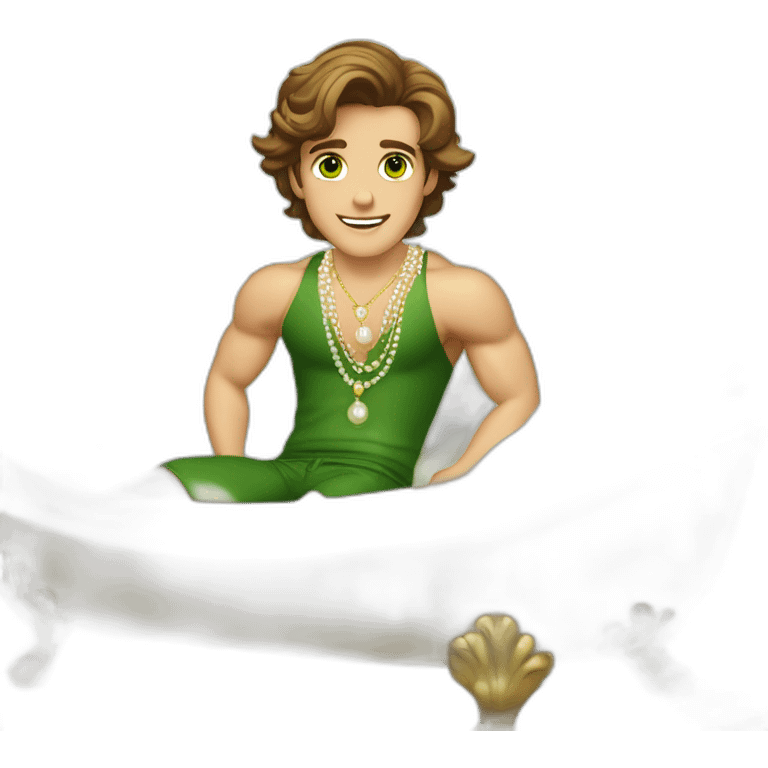 Posh-muscle-boy-brown-hair-green-eyes-pearl-necklace-in-golden-bathtub-legs emoji