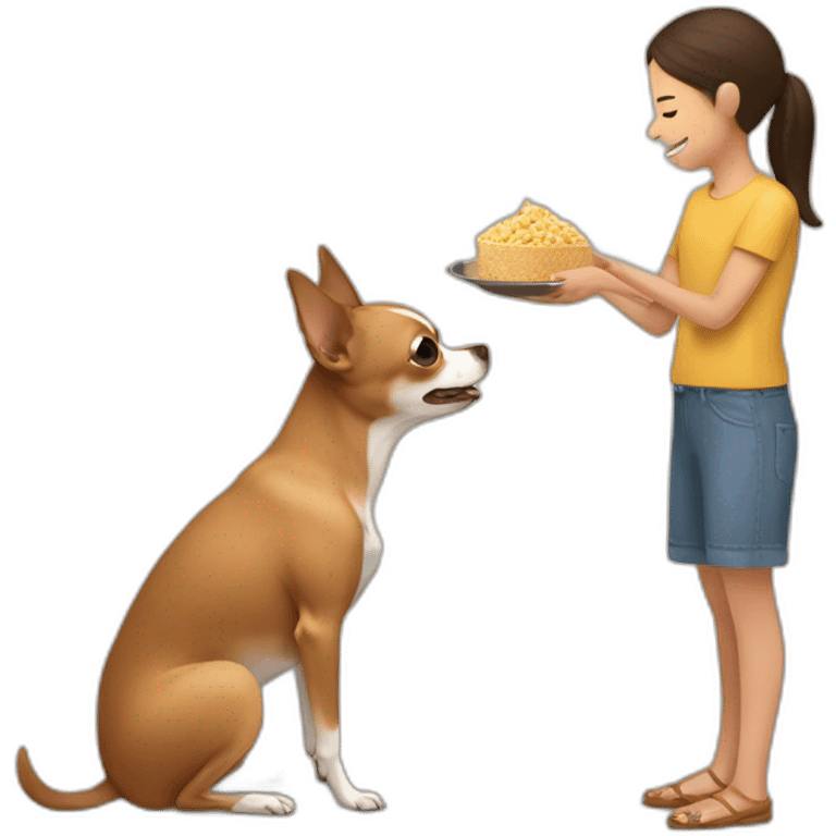 Brown chihuahua being feed by human emoji