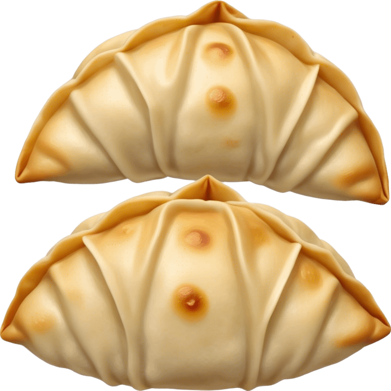 Gyoza Cinematic Realistic Gyoza Dish Emoji, depicted in a close-up view of 1 to 2 delicate dumplings with a crisp, golden exterior and savory filling, rendered with exquisite detail and dynamic lighting. emoji