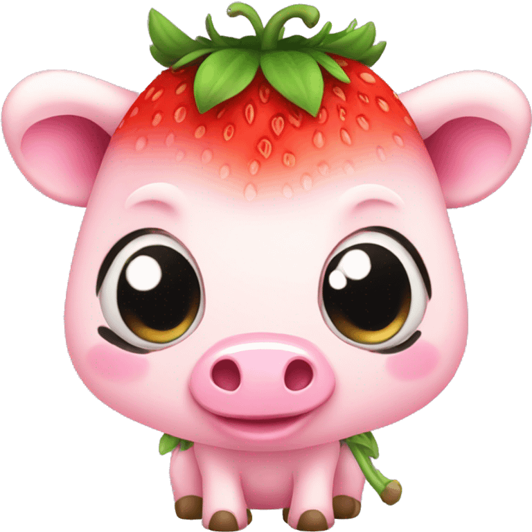 Pink cute strawberry cow chibi  emoji