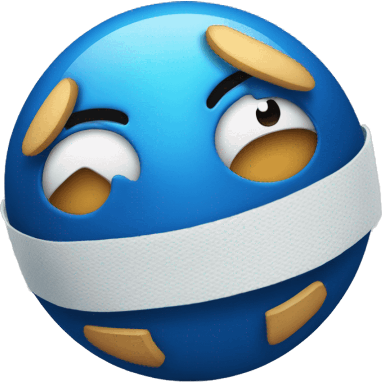 Blue sphere body with bandages, wide-open mouth in fear, raised eyebrows." emoji