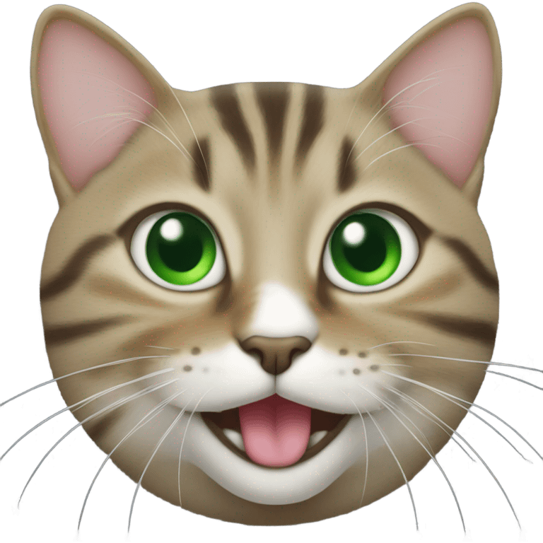 Tabby cat with green eyes and sticking tongue out emoji