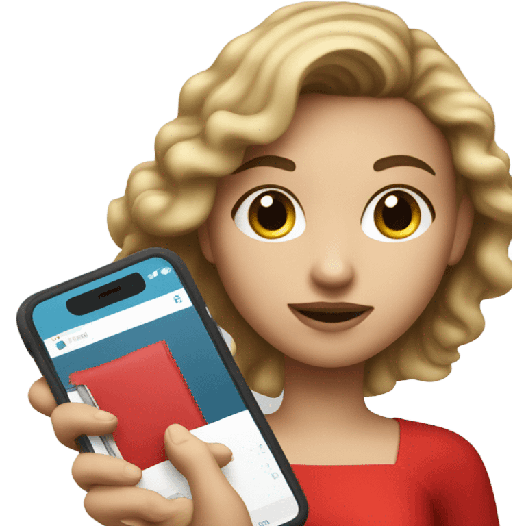 a light skin girl in red dress hold phone emoji