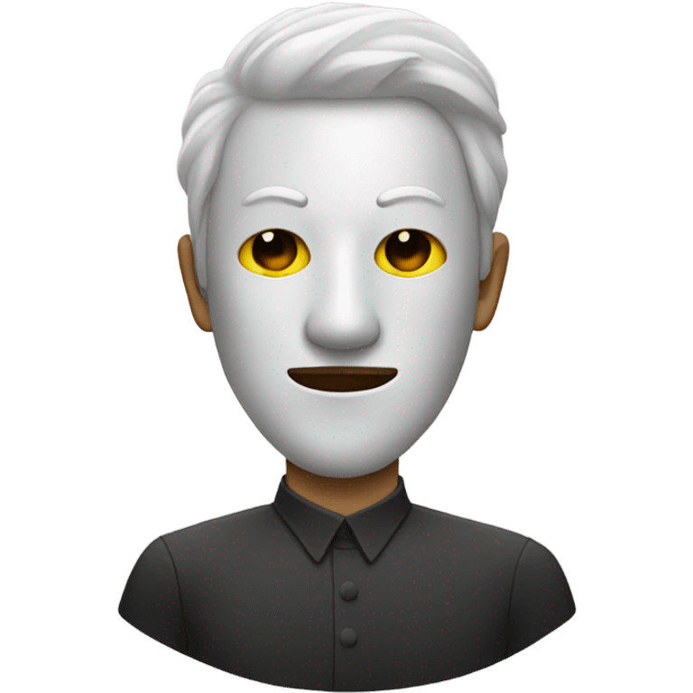 Man wearing white mask that is pointed at the top of his head with only holes to see out of his mask emoji