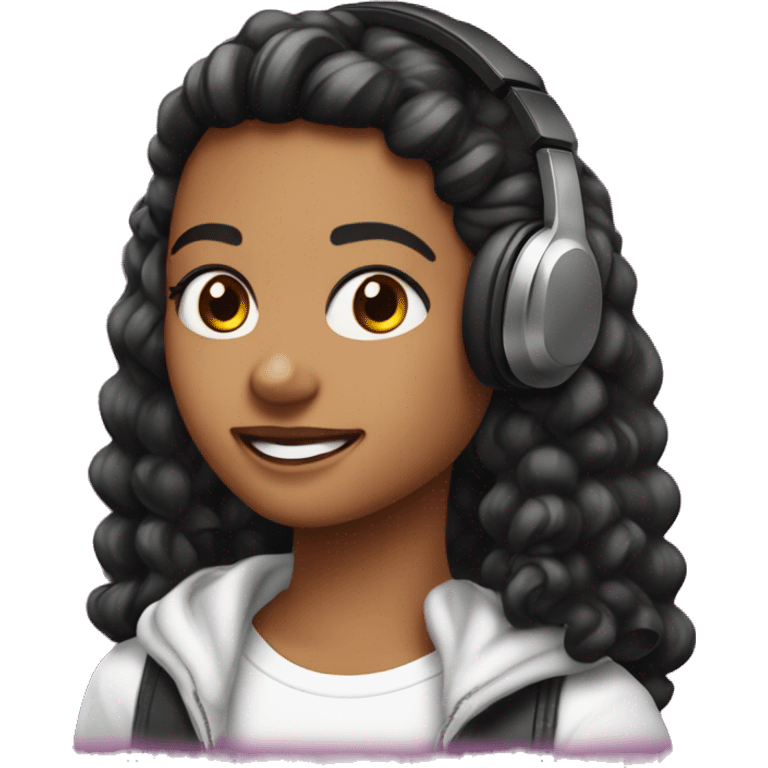 Emojis para chicas y chicos gamer color de cabello negro con auriculares tono de piel blanca para tiktok emoji