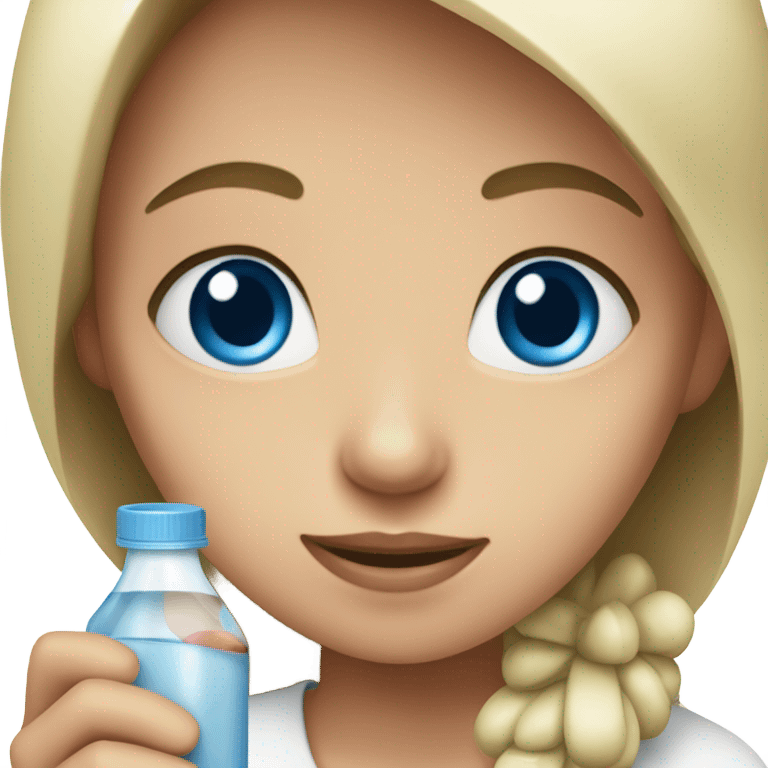 girl with blue eyes holding medicine emoji