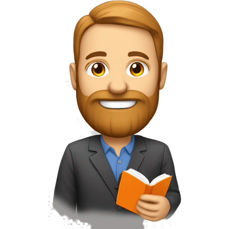 a CAUCASIAN teacher WITH BEARD promoting an orange book emoji