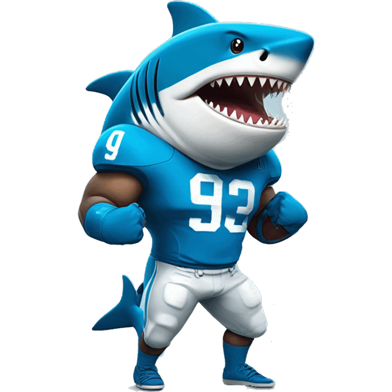 Shark wearing blue football jersey, flexing muscles emoji