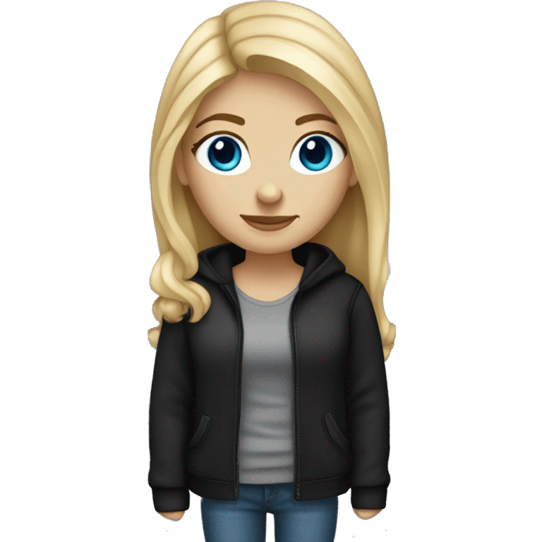 a woman with freckles and blue eyes, light skin, blonde hair and dark roots. black clothes emoji