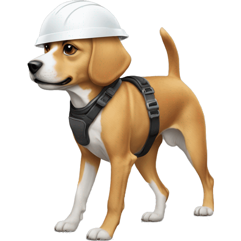 Dog with helmet walking with guy also with helmet on the head  emoji