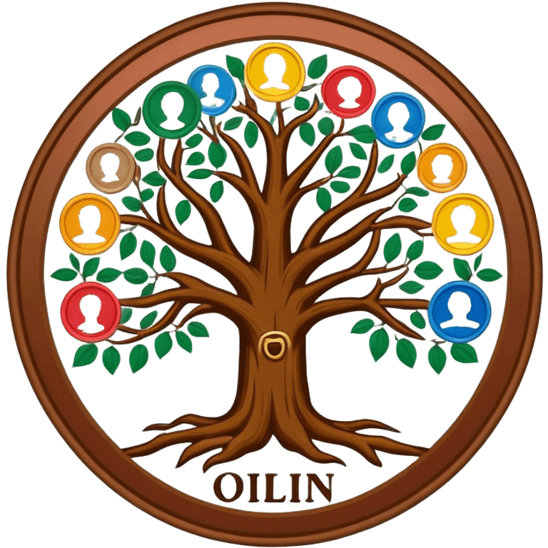 created a highly detailed but manly looking family genealogy logo too include the name Odlin and a title of Genealogy while using multiple colors in the logo emoji