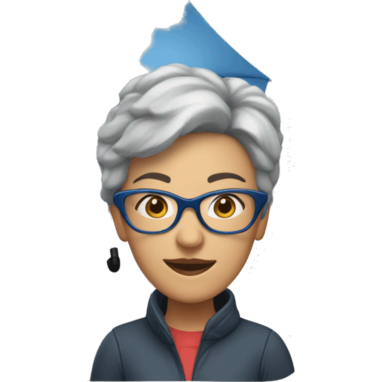 Woman with short gray hair and blue rimed glasses under umbrella emoji